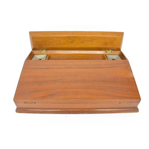 156 - Vintage wooden writing box containing inkwells