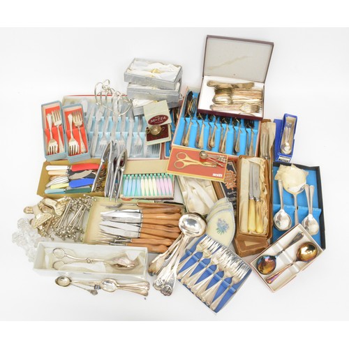 Large quantity of retro boxed cutlery and mixed flatware and kitchen items