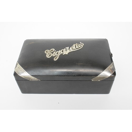 276 - Antique wooden Cigarette Box, with silver detailing, hallmarked Birmingham 1909. AF