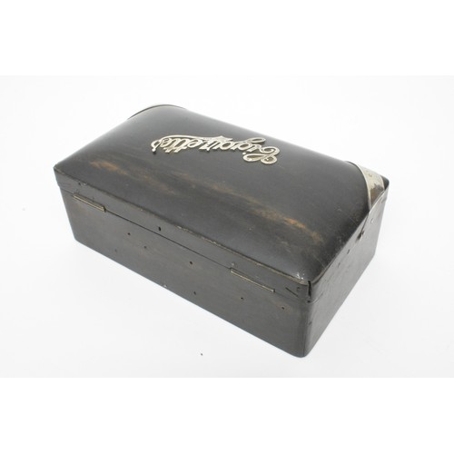 276 - Antique wooden Cigarette Box, with silver detailing, hallmarked Birmingham 1909. AF