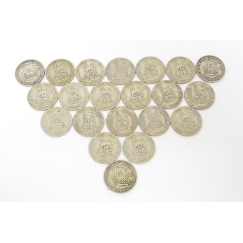 297 - George V florins x 8 together with 21 George V/VI sixpences
weight 234 gram