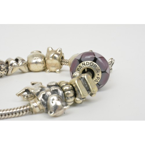 325 - Pandora charm bracelet, x16 charms, most are stamped S925 ALE, with box and bag.