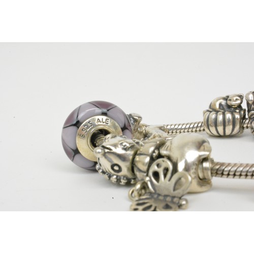325 - Pandora charm bracelet, x16 charms, most are stamped S925 ALE, with box and bag.
