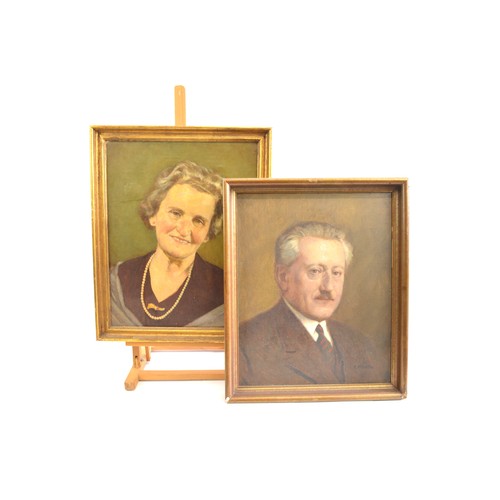 Carl Felkel (b1896-1980) Austrian. Two framed original oil paintings on canvas depicting distinguished lady and gentleman (married couple), signed lower right, both framed.
Provenance: Consigned from sitter's family.