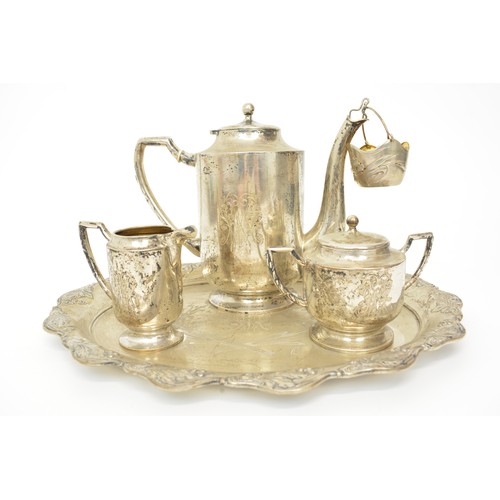 159 - Antique silver tea set with gold gilt interior