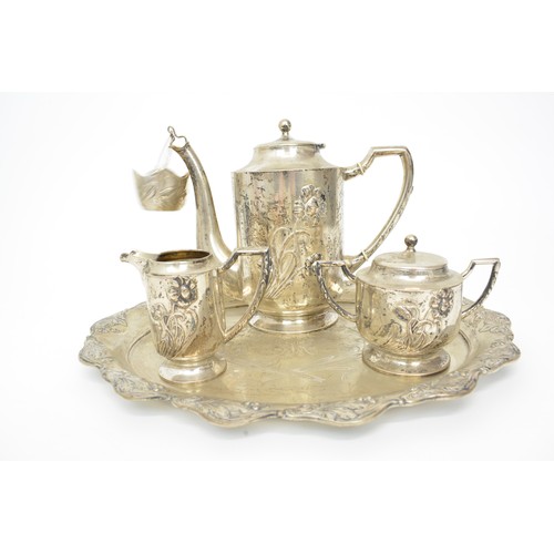 159 - Antique silver tea set with gold gilt interior