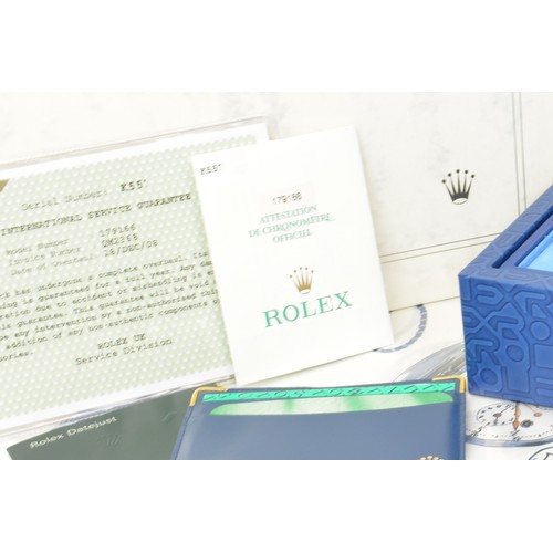 338 - Platinum Rolex Oyster Perpetual Datejust watch with original box, scarf, paperwork and receipt. (Ser... 