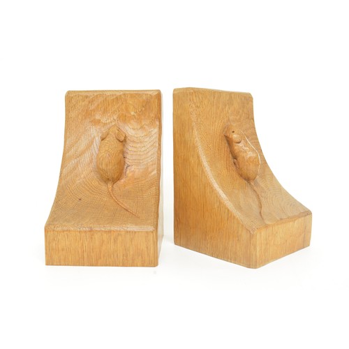 21 - Pair of hand carved oak Robert 'Mouseman'  Thompson bookends