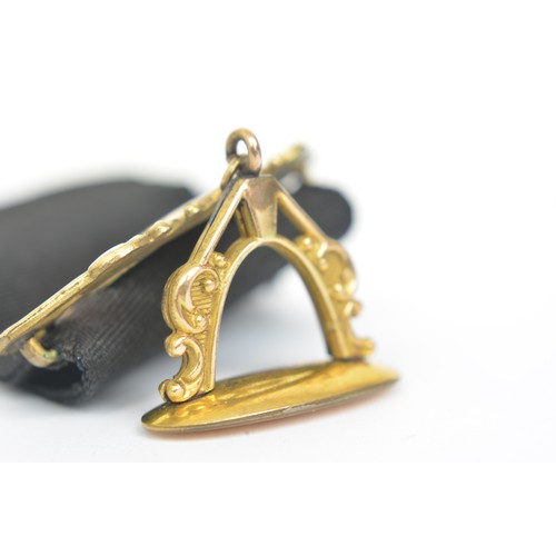 1 - Antique mourning pocket watch fobs (x2) one carved mother of pearl horse head