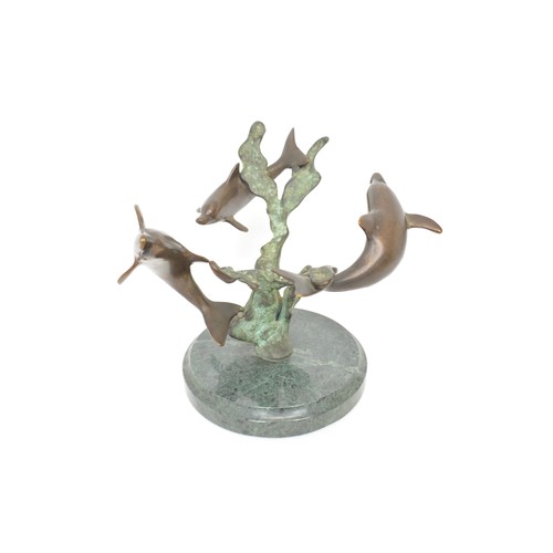 23 - Sculpture of three bronze dolphins on marble base made by SPI Sand Pacific International