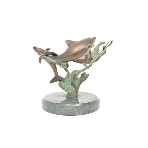 23 - Sculpture of three bronze dolphins on marble base made by SPI Sand Pacific International