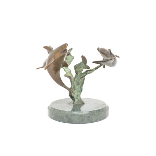 23 - Sculpture of three bronze dolphins on marble base made by SPI Sand Pacific International