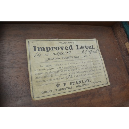 25 - An 1895 W. F. Stanley, Holborn, architect's level, 'Stanley's Improved Level' 14-inch no.94212, serv... 