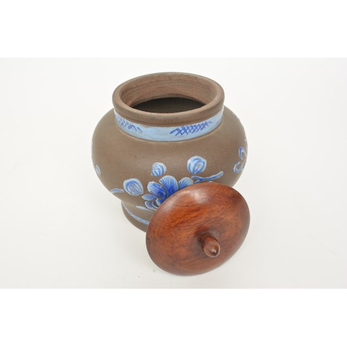 29 - Pair of oriental brush pots decorated with blue Chinese characters on white background, together wit... 