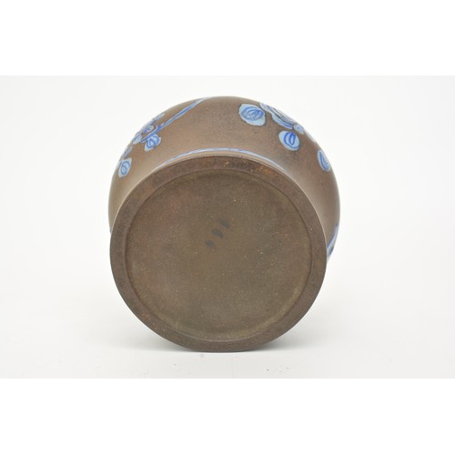 29 - Pair of oriental brush pots decorated with blue Chinese characters on white background, together wit... 