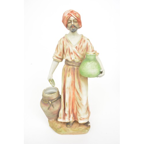 30 - Vintage art nouveau figurine of man carrying a jug next to Amphora together with Chinese Mud Man Sch... 