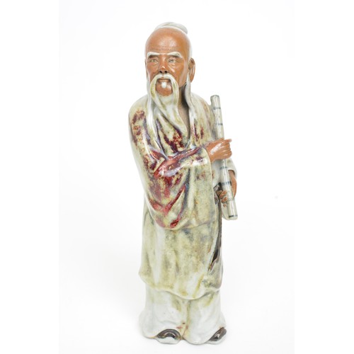 30 - Vintage art nouveau figurine of man carrying a jug next to Amphora together with Chinese Mud Man Sch... 