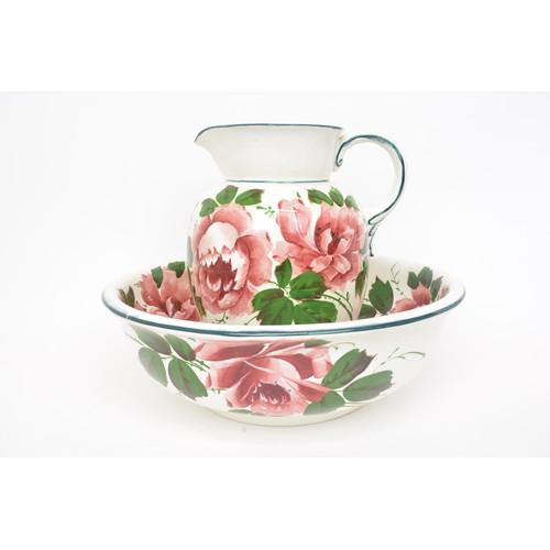 32 - Large antique jug and bowl set, cabbage rose design, based marked Ye Olde English T Goode & Co Londo... 