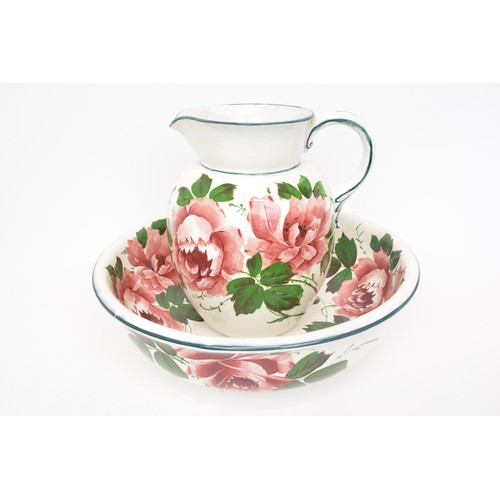 32 - Large antique jug and bowl set, cabbage rose design, based marked Ye Olde English T Goode & Co Londo... 