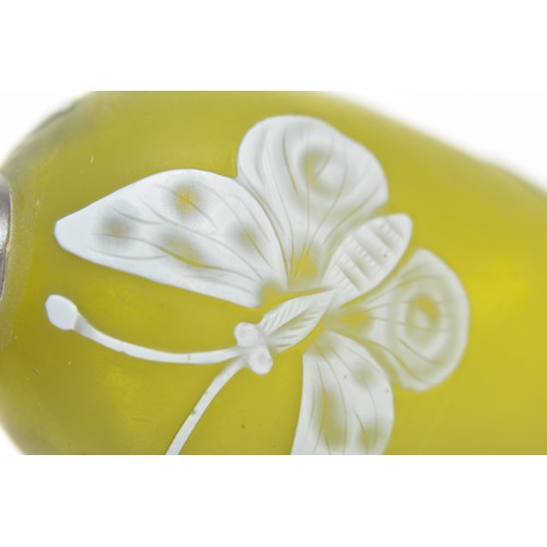 54 - Thomas Webb Cameo 19th century conical form perfume bottle / flask, frosted olive green glass with r... 