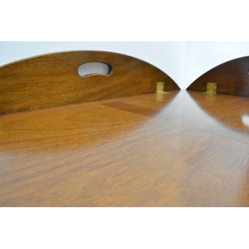 55 - Mahogany butlers tray with folding  brass hinges, on removable stand