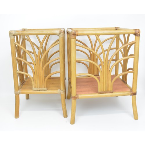 56 - Two bamboo rattan Planters with leather binding, c.1970