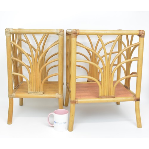 56 - Two bamboo rattan Planters with leather binding, c.1970