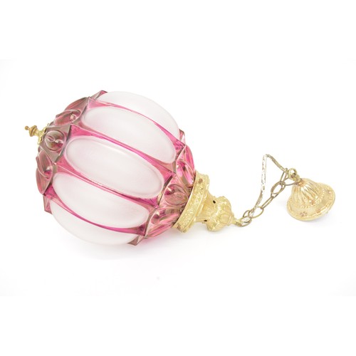 62 - Cranberry and frost glass ceiling lamp
