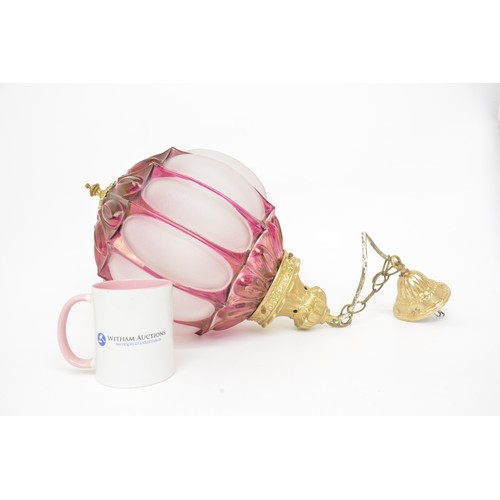 62 - Cranberry and frost glass ceiling lamp