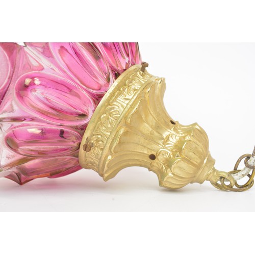 62 - Cranberry and frost glass ceiling lamp