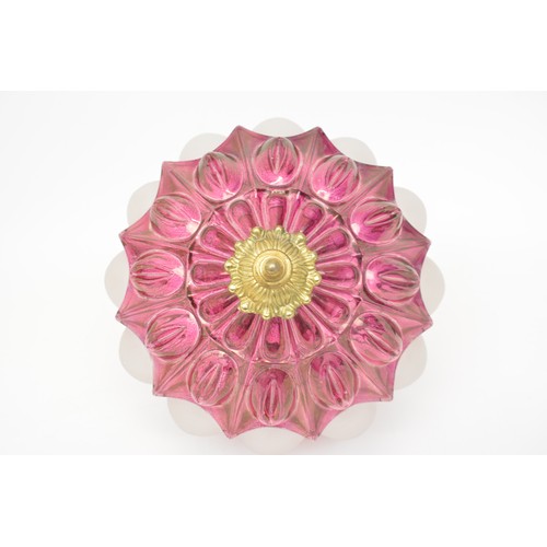 62 - Cranberry and frost glass ceiling lamp