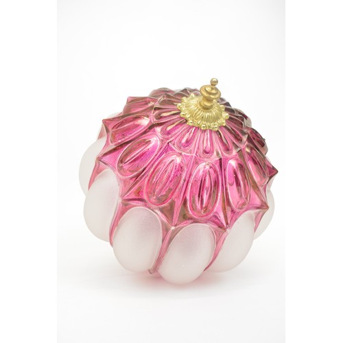 62 - Cranberry and frost glass ceiling lamp
