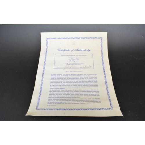 68 - David Shepherd limited edition print 812/850, 16 Princes Gate May 1980 SAS memorabilia.AF