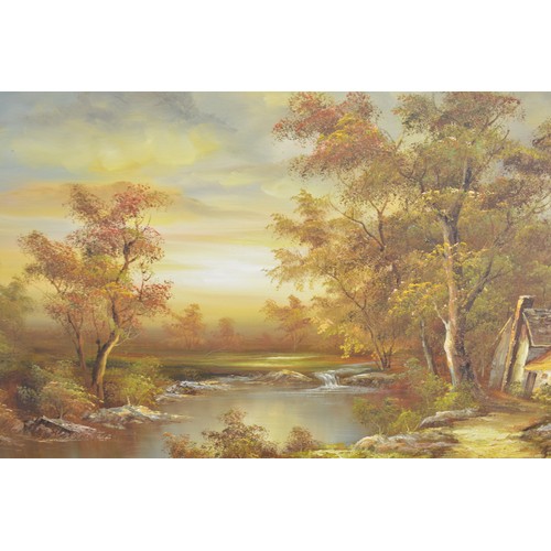 69 - Irene Cafieri - Oil on canvas trio, depicting country scenes, signed lower right.