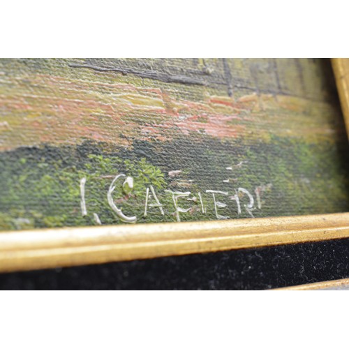 69 - Irene Cafieri - Oil on canvas trio, depicting country scenes, signed lower right.