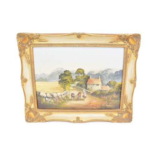 75 - Ronald Horsewell.  Oil on canvas, signed by the artist to lower right, depicting rural life coach an... 