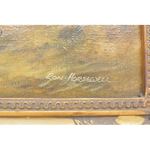 75 - Ronald Horsewell.  Oil on canvas, signed by the artist to lower right, depicting rural life coach an... 