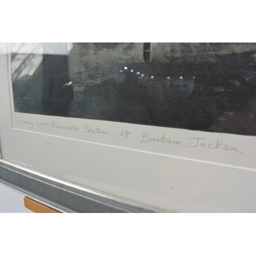 76 - Artist proof print by Barbara Jackson, Evening Light Newcastle Station' approx frame size 49 x 54cm.