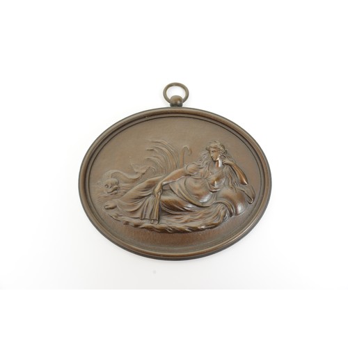 37 - Bronze oval medallion, depicting maiden along waters edge with fish