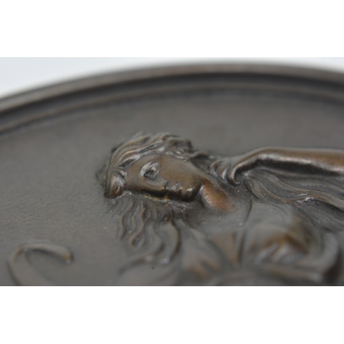 37 - Bronze oval medallion, depicting maiden along waters edge with fish