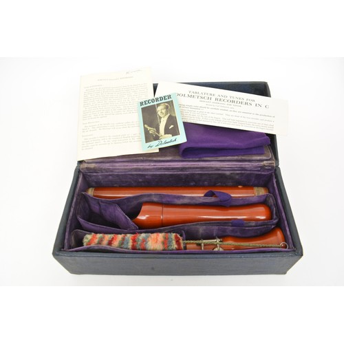 103 - Schotts Concert Tenor Recorder in box, together with Dolmetsch Descant recorder, Ferris Sprano FR400... 
