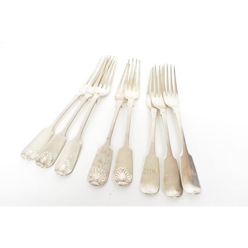 219 - Georgian and Victorian silver forks, (x8) approx weight 553g.