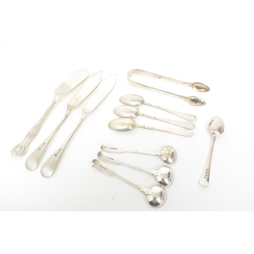 222 - Antique silver teaspoons, (Georgian and Victorian) together with fish knives, salt spoons and sugar ... 