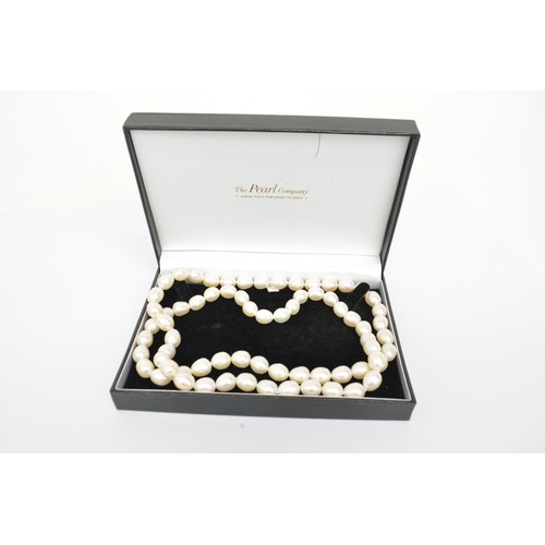 227 - Pearl necklace and earrings including a screw back pair of drop earrings marked 18k, boxed moonstone... 