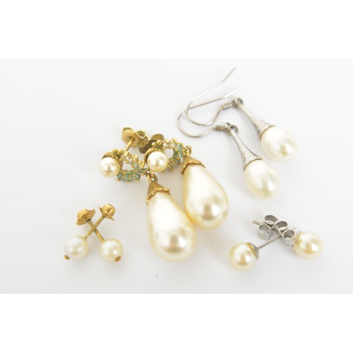 227 - Pearl necklace and earrings including a screw back pair of drop earrings marked 18k, boxed moonstone... 