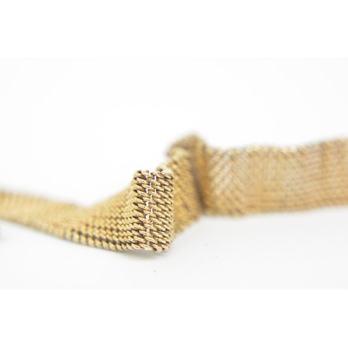 281 - Vintage 9ct gold cased cocktail watch with gold woven design strap. In need of repair. 16.6g combine... 