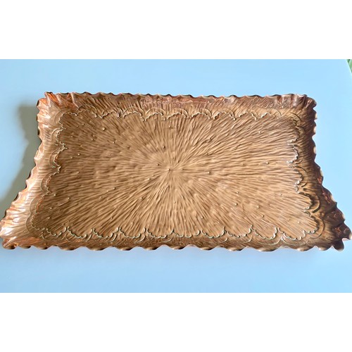 6 - Large rectangular decorative copper tray, arts and crafts design with fluted rim, approx L58 x 33cm