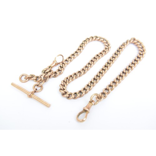 9ct gold albert chain with T-Bar, links and bar stamped 9ct. Approx weight 19.25g.