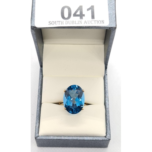 41 - Brand new 9ct yellow gold blue stone dress ring, size J1/2