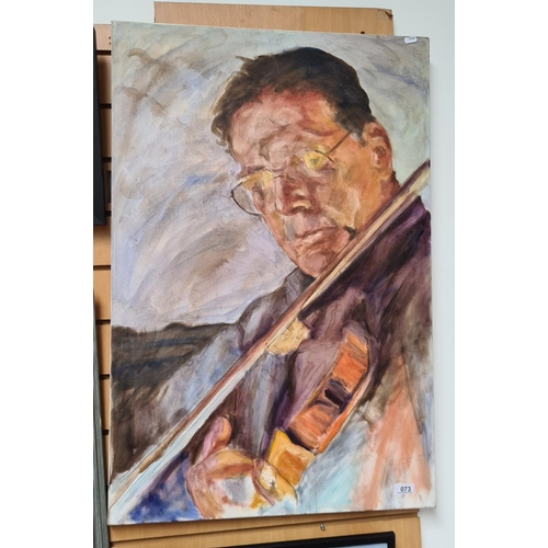 73 - Large original Oil on canvas of an Irish Man playing a fiddle. Very good quality.